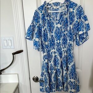 Blue and White Patterned Women's Dress